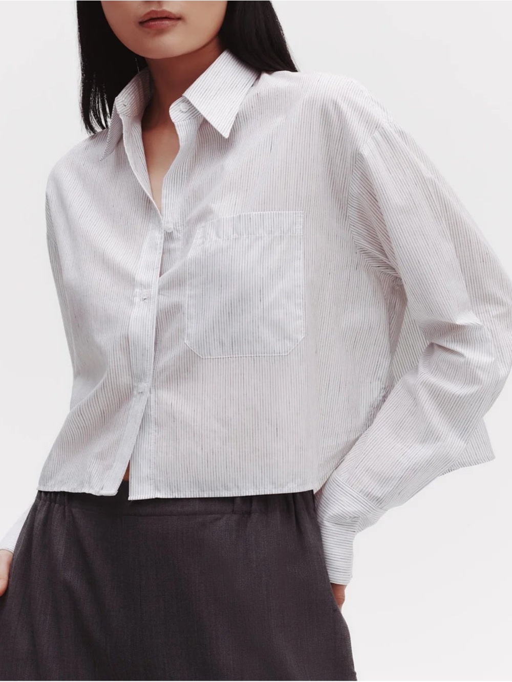 NWT $450 TWP Little Big Joe Stripe Cotton & Linen Crop Button-Up Shirt